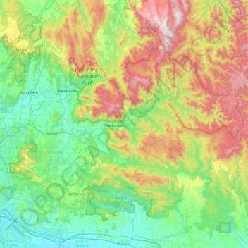 Topografische Karte Shire of Yarra Ranges, Höhe, Relief