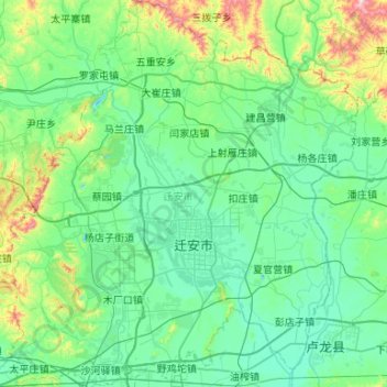 Topografische Karte Qian'an City, Höhe, Relief