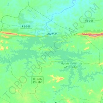 Topografische Karte Coremas, Höhe, Relief