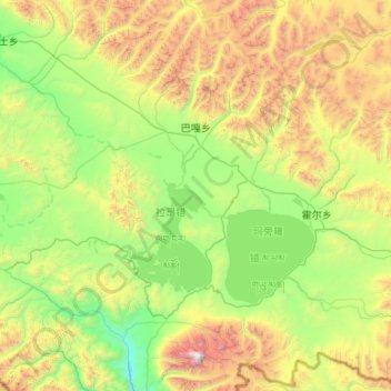 Topografische Karte 巴噶乡, Höhe, Relief
