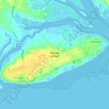 Topografische Karte Mersea Island, Höhe, Relief