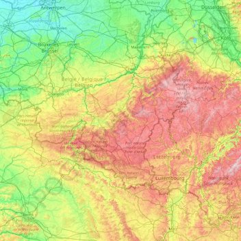 Topografische Karte Wallonien, Höhe, Relief