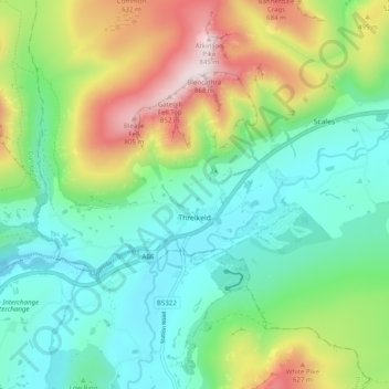 Topografische Karte Threlkeld, Höhe, Relief