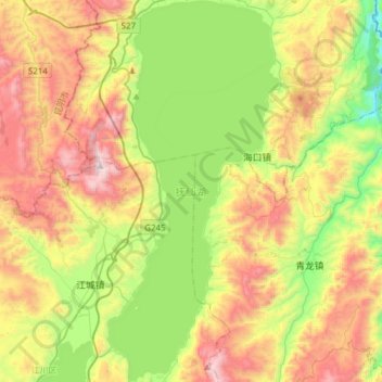 Topografische Karte Fuxian-See, Höhe, Relief