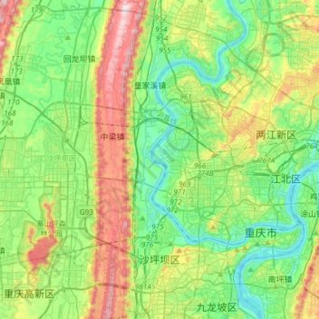 Topografische Karte Shapingba District, Höhe, Relief
