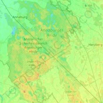 Topografische Karte Annaburger Heide, Höhe, Relief