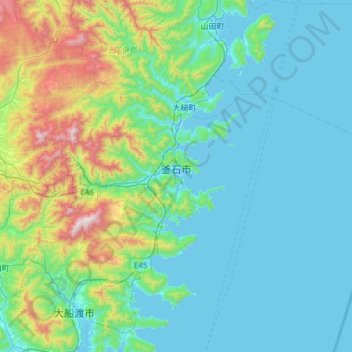 Topografische Karte Kamaishi, Höhe, Relief