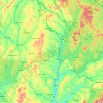 Topografische Karte Caledonia County, Höhe, Relief