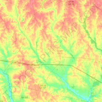 Topografische Karte Candler County, Höhe, Relief