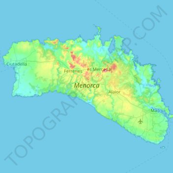 Topografische Karte Balearische Inseln, Höhe, Relief