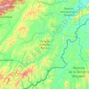 Topografische Karte Parque Nacional Patuca, Höhe, Relief