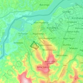 Topografische Karte Lukunga, Höhe, Relief