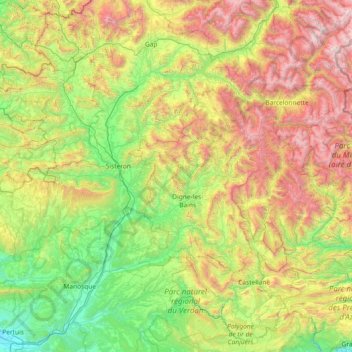 Topografische Karte Alpes-de-Haute-Provence, Höhe, Relief