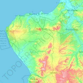Topografische Karte Montecristi, Höhe, Relief
