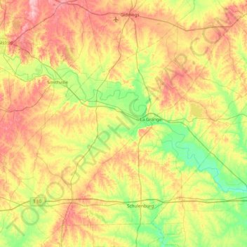 Topografische Karte Fayette County, Höhe, Relief