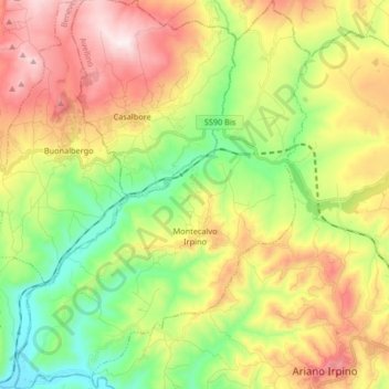 Topografische Karte Montecalvo Irpino, Höhe, Relief