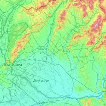 Topografische Karte Danubian Lowland, Höhe, Relief