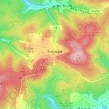 Topografische Karte Bodenrod, Höhe, Relief
