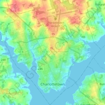Topografische Karte Charlottetown, Höhe, Relief