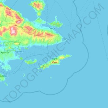Topografische Karte Δήμος Ύδρας, Höhe, Relief
