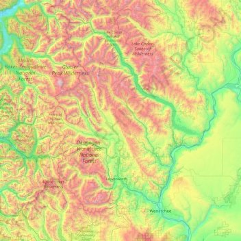 Topografische Karte Chelan County, Höhe, Relief