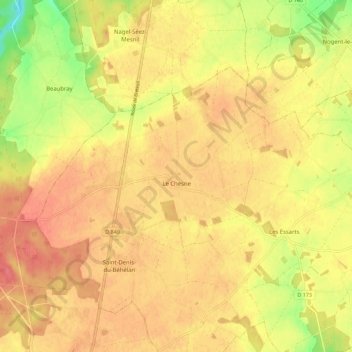 Topografische Karte Le Chesne, Höhe, Relief