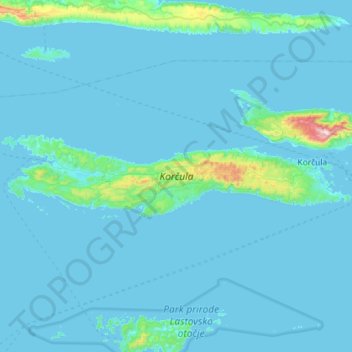 Topografische Karte Korčula, Höhe, Relief