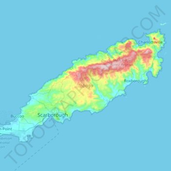 Topografische Karte Tobago, Höhe, Relief
