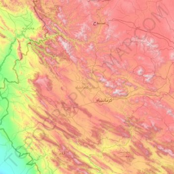 Topografische Karte Provinz Kermanschah, Höhe, Relief