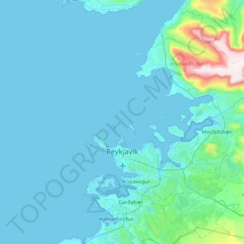 Topografische Karte Reykjavik, Höhe, Relief