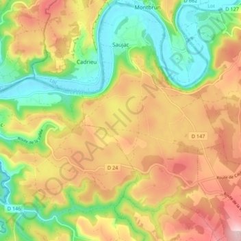 Topografische Karte Saujac, Höhe, Relief