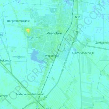 Topografische Karte Veendam, Höhe, Relief