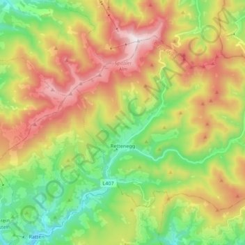 Topografische Karte Rettenegg, Höhe, Relief