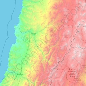 Topografische Karte Provincia de Copiapó, Höhe, Relief