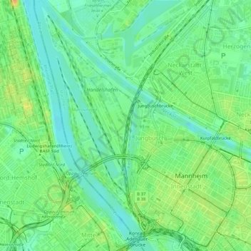 Topografische Karte Innenstadt/Jungbusch, Höhe, Relief