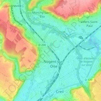 Topografische Karte Nogent-sur-Oise, Höhe, Relief