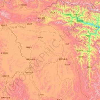 Topografische Karte མཛོད་དགེ་རྫོང་ 若尔盖县, Höhe, Relief