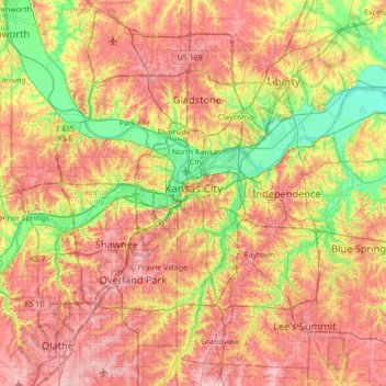 Topografische Karte Kansas City, Höhe, Relief