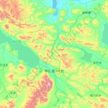 Topografische Karte 申扎镇, Höhe, Relief