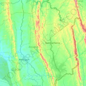Topografische Karte Gumti WLS, Höhe, Relief