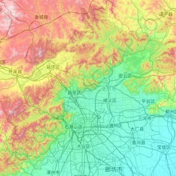 Topografische Karte 东城区, Höhe, Relief