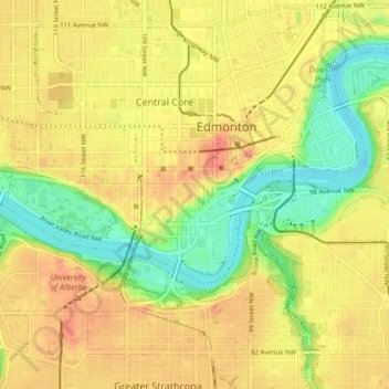 Topografische Karte Edmonton, Höhe, Relief