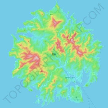 Topografische Karte 島後, Höhe, Relief