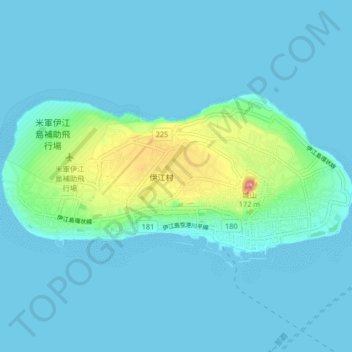 Topografische Karte Iejima, Höhe, Relief