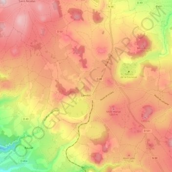 Topografische Karte Landos, Höhe, Relief
