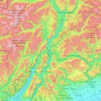 Topografische Karte Autonome Provinz Trient, Höhe, Relief