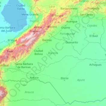 Topografische Karte Barinas, Höhe, Relief