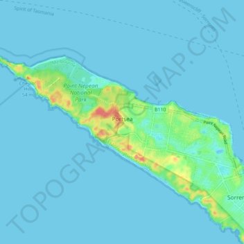 Topografische Karte Portsea, Höhe, Relief
