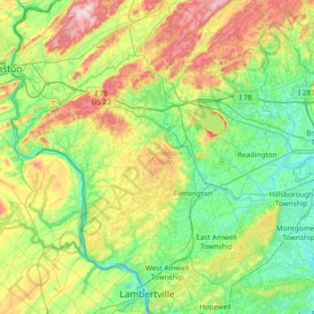 Topografische Karte Hunterdon County, Höhe, Relief