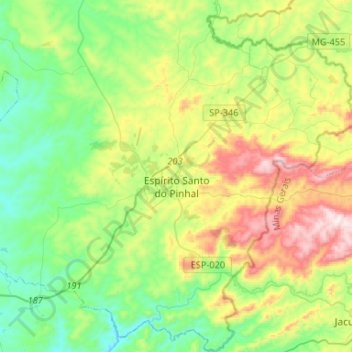 Topografische Karte Espírito Santo do Pinhal, Höhe, Relief